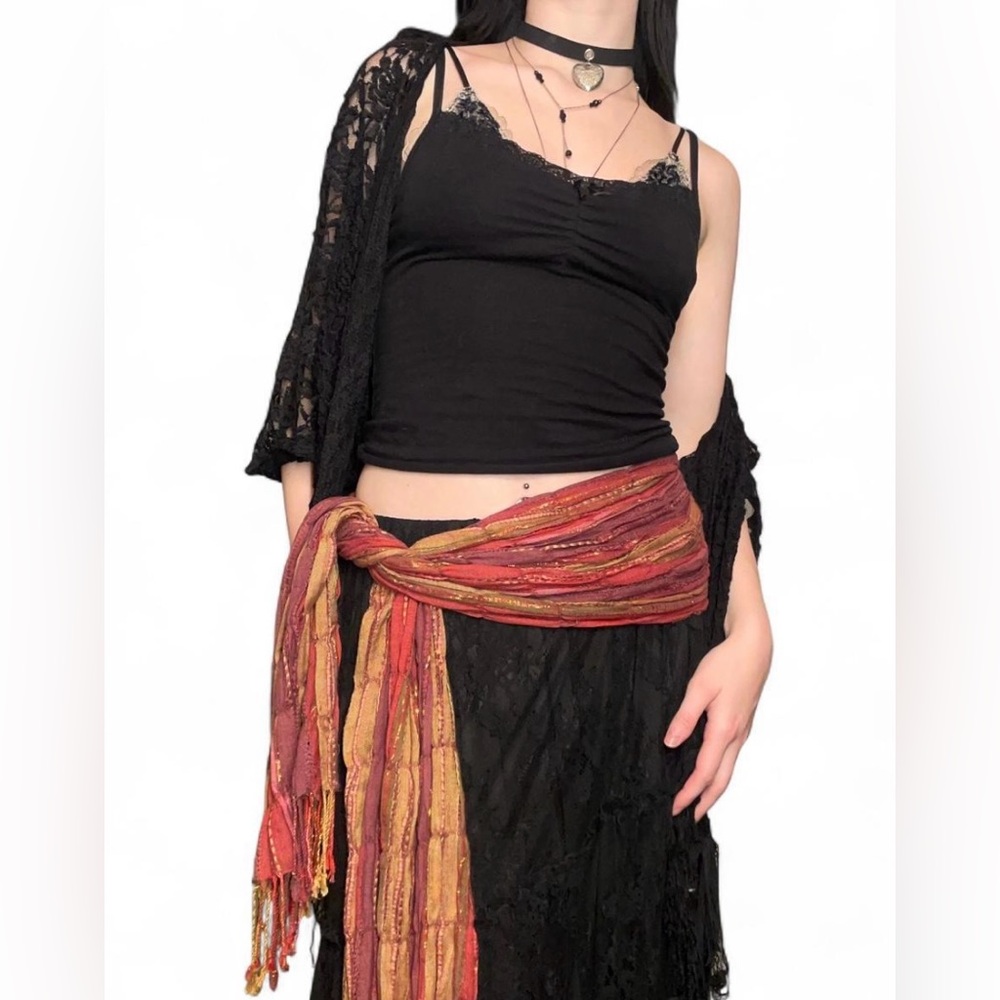 SOLD ! boho medieval muted red, purple, and yellow scarf shawl with fringe